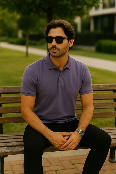 UOMOPARK 2739 CityStyle Honeycomb Polo Collar Βαμβακερό μπλουζάκι κανονικής εφαρμογής