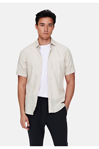 Only & Sons ONSCAIDEN SS SOLID LINEN SHIRT NOOS Herren Braun KK Hemd - 22009885