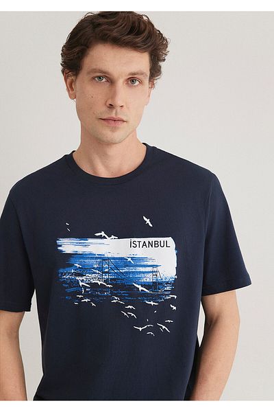 Mavi Istanbul Μπλε μπλουζάκι με στάμπα κανονικής εφαρμογής / κανονικής κοπής 0611884-70490