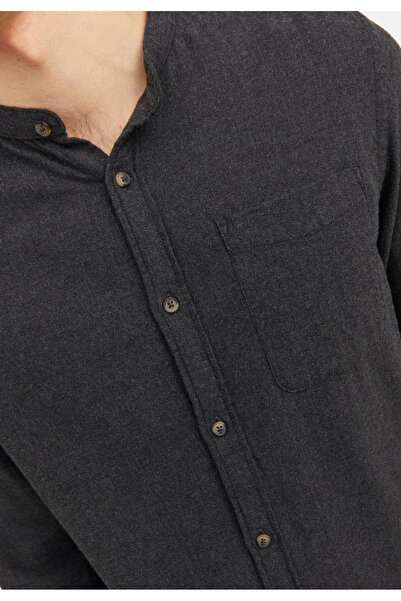 Jack & Jones Hemd BAND MELANGE Comfort Fit Langarmhemd mit Stehkragen und Brusttasche