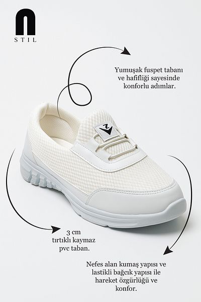 Nstil Pantofi sport albi pentru femei de zi cu zi, cu șireturi din cauciuc, plasă, respirabil, confortabil, cu talpă anti-alunecare, pantofi 3005