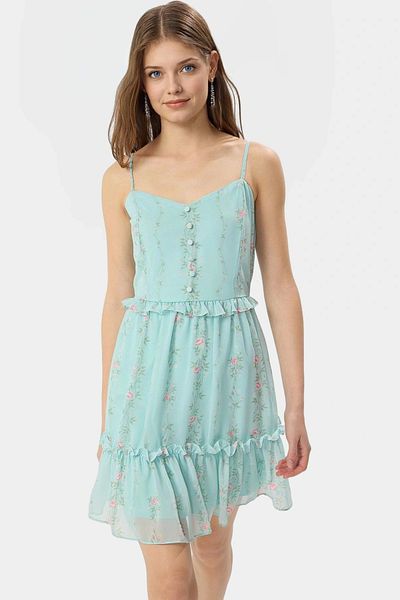 PayBuy Summer Floral Mini Chiffon Dress Lined Heart Collar Woven Durable Material Modern Style