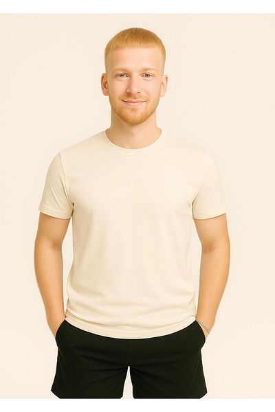 AXXEL Men's Ecru Short Sleeve T-Shirt-D405