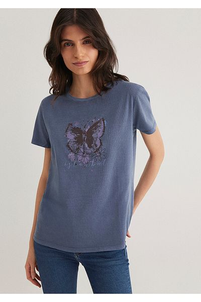 Mavi Tricou cu imprimeu fluture Istanbul - Potrivire obișnuită 168571 -30233