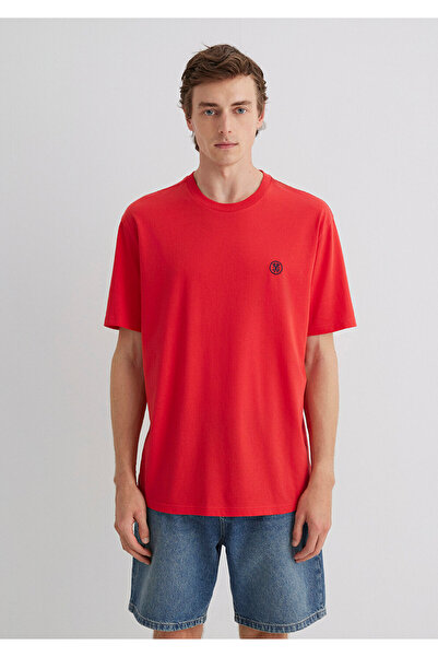 Mavi Mühür Logo Nakışlı Kırmızı Tişört Loose Fit / Bol Rahat Kesim 067074-70471