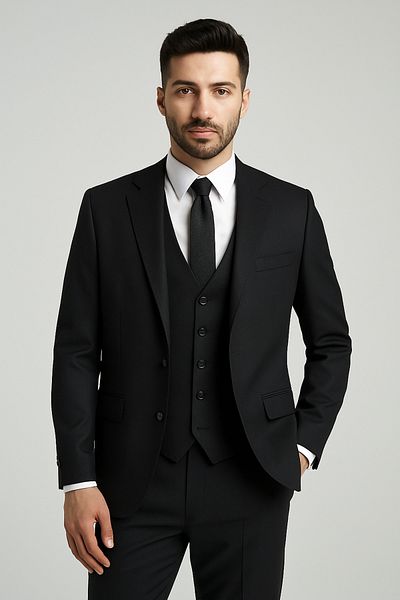 BYBEYEMS GİYİM Black Dobby Vest Suit