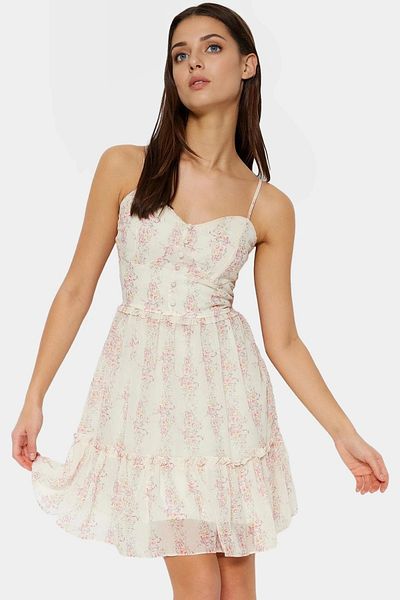 PayBuy Summer Floral Mini Chiffon Dress Lined Heart Collar Woven Durable Material Modern Style