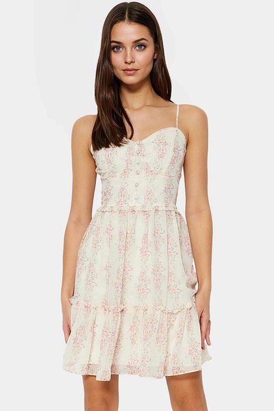PayBuy Summer Floral Mini Chiffon Dress Lined Heart Collar Woven Durable Material Modern Style