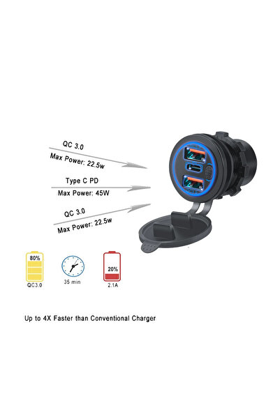 Genel Markalar SE-2404 3PORT USB şarj soketi Karavan Araç Tekne Şarj Cihazı 12-24V USB Çıkışı Dokunmatik Panel
