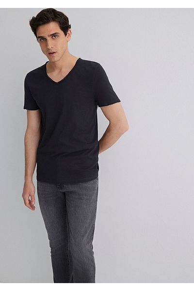 Mavi Μαύρο T-Shirt με λαιμόκοψη - Λεπτομερές ράψιμο, Εφαρμοσμένη κοπή062773-26341