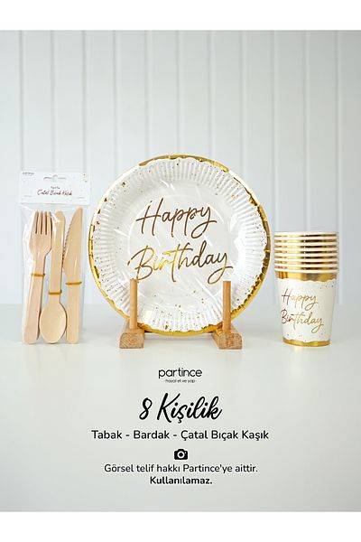 partince Θέμα Happy Birthday για 8 άτομα Χάρτινο πιάτο-ποτήρι-πιρούνι Κουτάλι-μαχαίρι-Σετ πάρτι 3 τεμαχίων