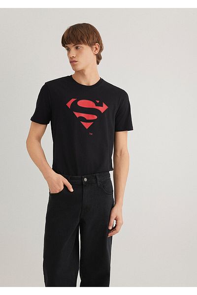 Mavi Superman εμπριμέ μαύρο μπλουζάκι Slim Fit / Slim Fit 066875-900
