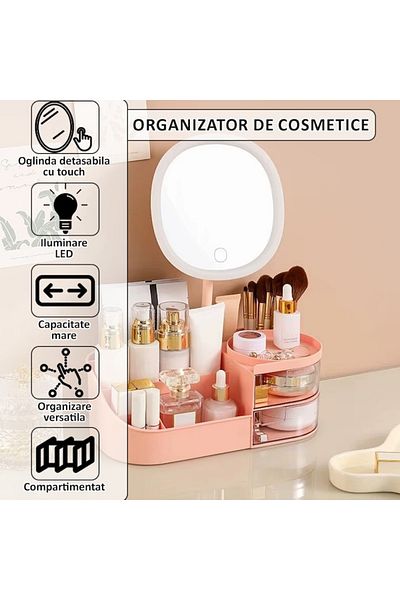 NEXTLY Organizator De Cosmetice, Bijuterii, Accesorii Si Alte Obiecte , Oglinda Detasabila