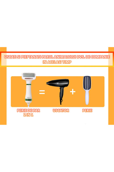 NEXTLY Perie Cu Uscator Pentru Caini/pisici 2 In 1 , 3 Moduri De Uscare, Zgomot Redus, 300w, Cablu