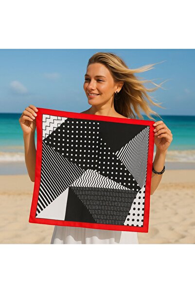 Axesoire 12315 Geometric Patterned Black Satin Bandana Scarf