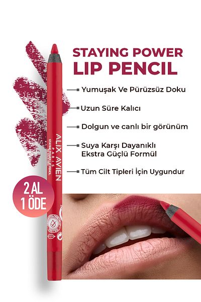 Alix Avien Waterproof Long-Lasting Soft Lip Liner - Staying Power Lip Pencil 56 Wild Red