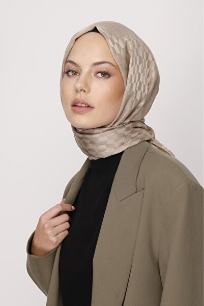 VALORSCARF شال جاكار حريري بنمط Qoza باللون البيج الرملي 80x190