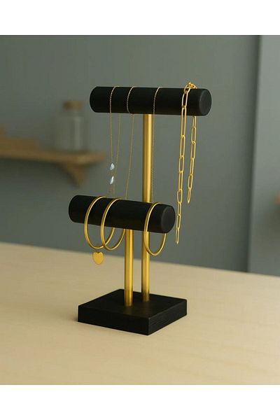 viveres Zenith Duet Black Jewelry Organizer Wooden Bracelet Necklace Hanger Jewelry Stand Watch Accessory Organizer