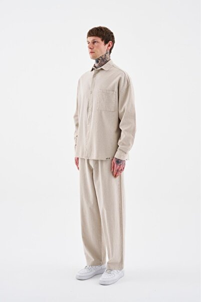 Machinist Ανδρικό πουκάμισο με μακρύ μανίκι, μαλακό μπεζ, που πλένεται εύκολα