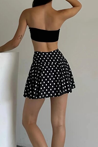 Baby xclub Kadın Siyah Puantiyeli Çizgi Yüksek Bel Şort Etek – Şık ve Rahat Etek Modeli