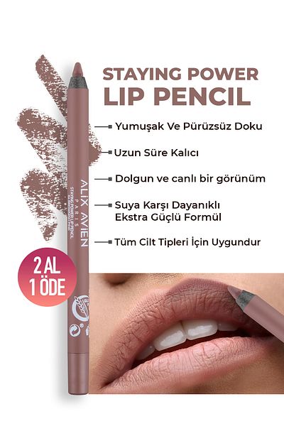 Alix Avien Waterproof Long Lasting Soft Lip Liner - Staying Power Lip Pencil 64 Brownish Pink