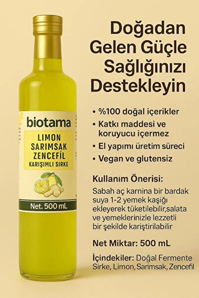 Biotama Limon Sarımsak Zencefil Sirkesi 500 ml | Doğal & Fermente Karışım |