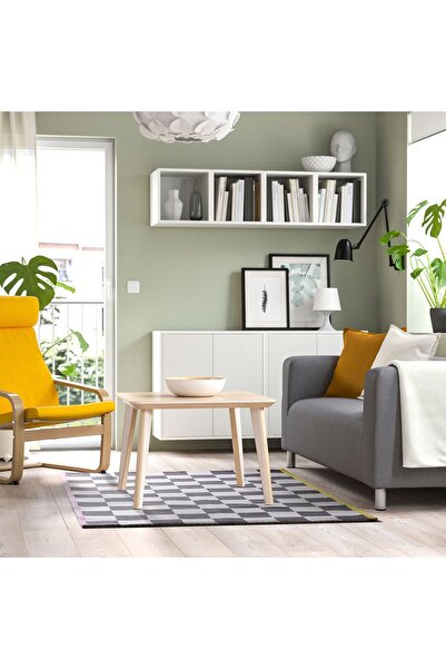 IKEA Kare desenli halı, beyaz-siyah-yeşil, %100 pamuk, süpürülmesi kolaydır