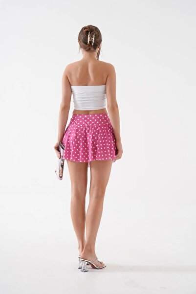 Baby xclub Fustă scurtă cu buline roz pentru femei, talie înaltă – Model de fustă elegant și confortabil