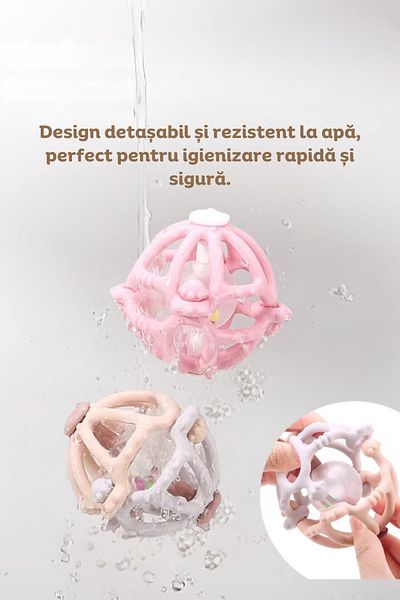 clickzu Jucărie dentiție 2 în 1 Clickzu, minge zornăitoare din silicon, detasabilă, albastru