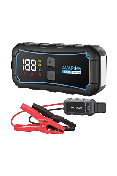 Avapow E5 Pro 12000mAh 2000A Jump Starter Taşınabilir Akü Takviye Kiti (Powerbank + LCD + LED Işık)
