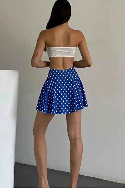 Baby xclub Kadın Mavi Puantiyeli Çizgi Yüksek Bel Şort Etek – Şık ve Rahat Etek Modeli