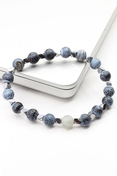 Leo'Stone New Season Natural Agate Stone Asymmetrical Hematite Stone Men's Bracelet
