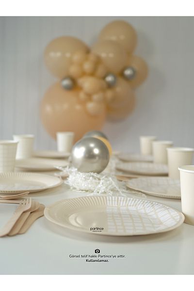 partince Cream Bride Safari Σετ μιας χρήσης από χαρτόνι Πιατάκι-ποτήρι-πιρούνι Κουτάλι-Σετ πάρτι γενεθλίων για 16 άτομα