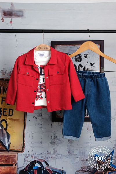 Lamonde 3-Piece Denim Trousers and Sweatshirt Set for Baby Boy - 100% Cotton 9-24 Months