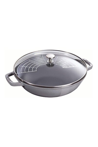 STAUB La Cocotte Wok Pan with Glass Lid Cast Iron Graphite Gray 30 cm - 405114620