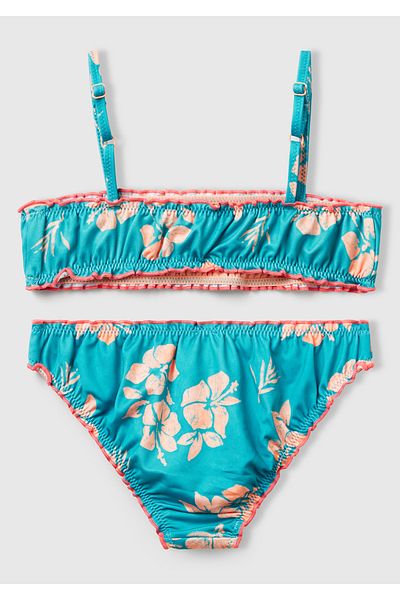 United Colors of Benetton Girl's Turquoise Patterned Bikini Set with Ruffle Detail and Adjustable Strap