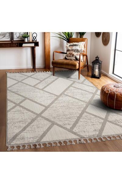 Cotto Home Effect EF009A Gri Halı Geometrik Jüt Taban Salon Yatak Odası Mutfa...