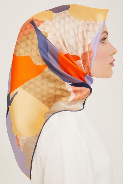 Armine Πορτοκαλί-λιλά Μοτίβο Τουλίπας Sura Silk Scarf 9119-32