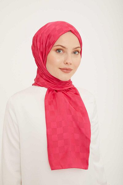 Armine Trend Jacquard Pink Checkerboard Pattern Diamond Shawl 2-52
