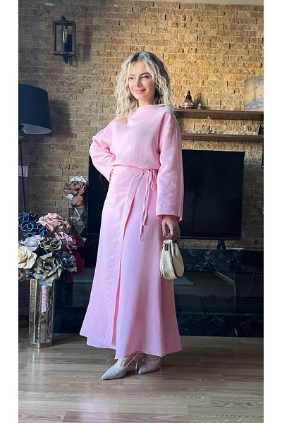 Cardella Women's Muslin Fabric Blouse and Skirt Design Double Suit Hijab Compatible Summer Suit