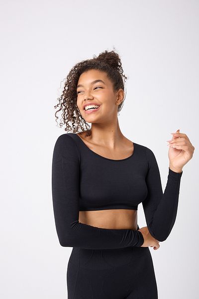 FOREVER MORE Crop Top cu mânecă lungă cu gât pătrat, fără sudură