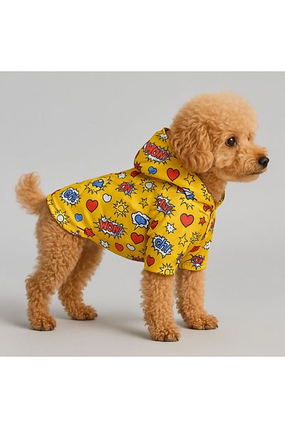 MPZ Pets Cat and Dog Outfit & Dress & Raincoat - Yellow Wow Printed Mesh Raincoat