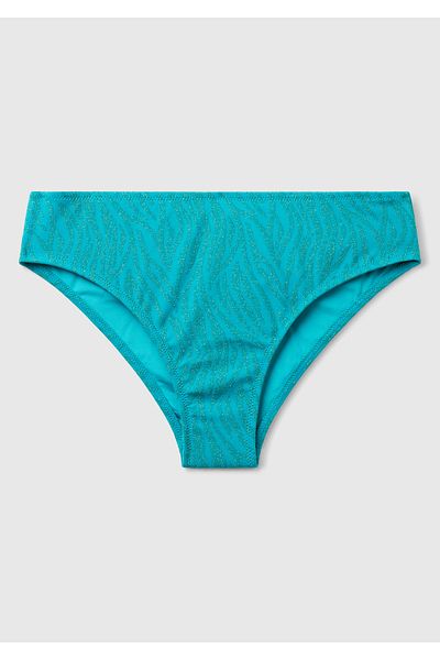 United Colors of Benetton Women's Turquoise Jacquard Zebra Patterned Classic Cut Normal Waist Bikini Bottom