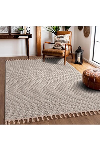 Cotto Home Effect EF003A Kahverengi Halı Geometrik Desenli Jüt Taban Salon Ha...