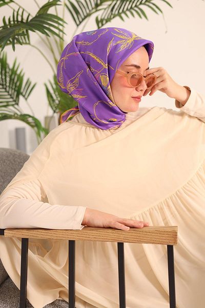 Silk Home Lilac Yellow Patterned Tivil Silk Scarf 11433-30