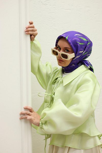 Silk Home Μωβ Πράσινο Μοτίβο Tivil Μεταξωτό Φουλάρι 11432-20