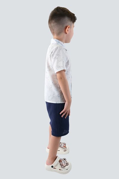 ÇİTİL Baby Boy Navy Blue Muslin Wrap Shorts and White Linen Shirt