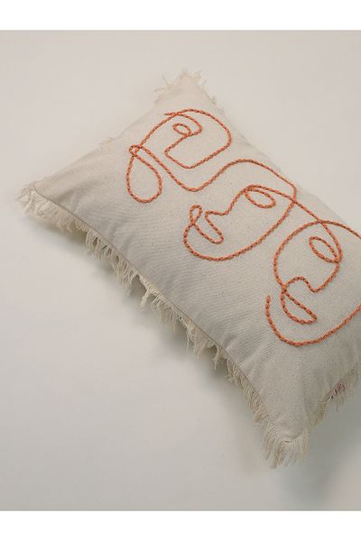 Galia Tasarım Κάλυμμα μαξιλαριού ριχτάρι One Line Art Face Figured Linen Tassel - Salmon