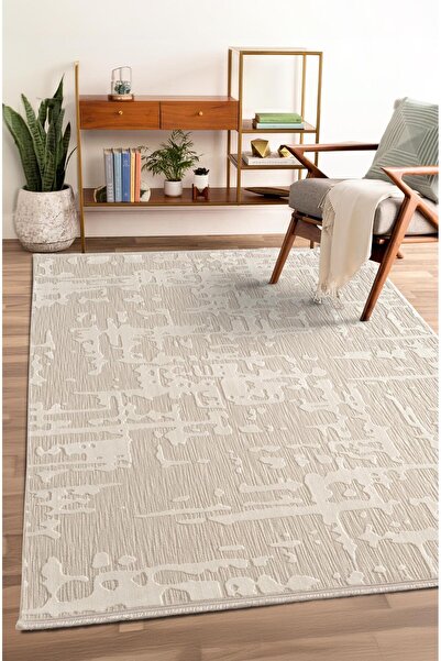 Cotto Home Tablo TL011A Beyaz Halı Geometrik Desen Pamuk Taban Yıkanabilir Sa...