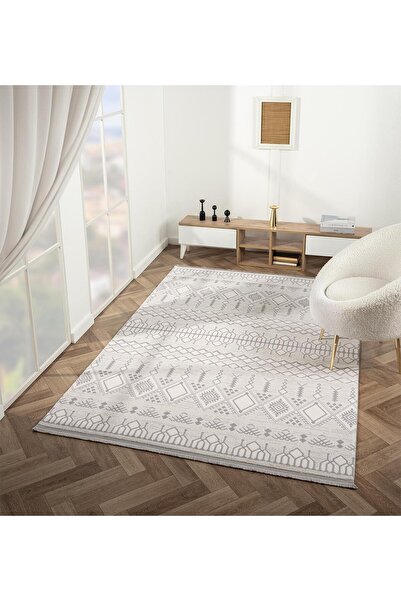Cotto Home Feel FL007A Krem Halı Etnik Desen Akrilik Tozu Az Pamuk Taban Salo...